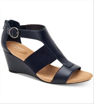 Alfani Women's Pearcee Leather Open Toe Casual Platform Sandals Navy  Size 7.5M