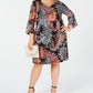 Connected Apparel Women's Dress Plus Paisley Bell-Sleeve Black Size 20W