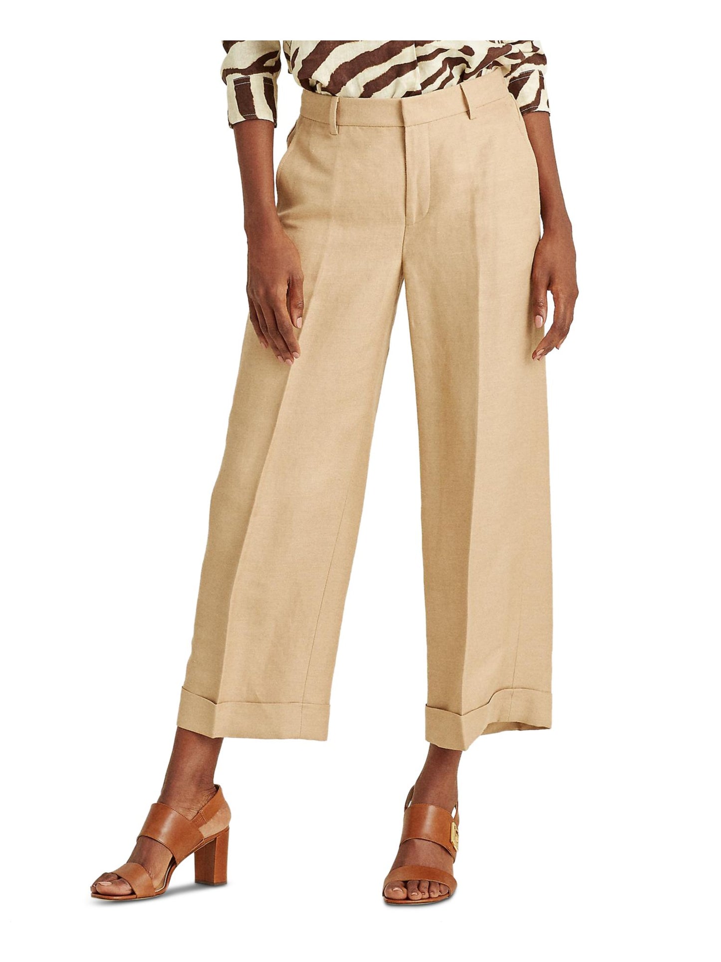 Lauren Ralph Lauren Women's High-Rise Wide-Leg Pants Brown Size 12