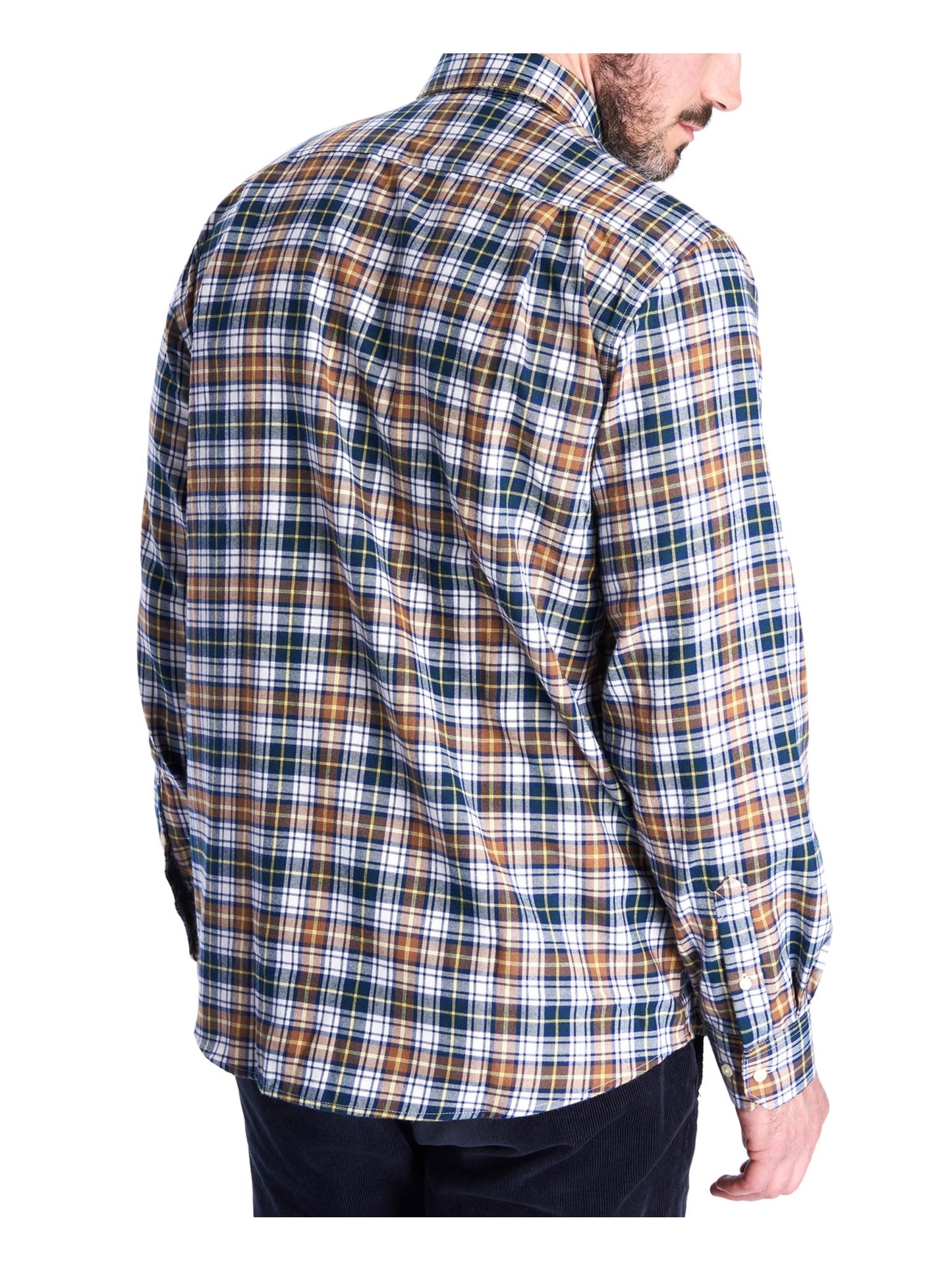 Barbour Men's Windowpane Plaid Long Sleeve Classic Fit Button Down Casual Shirt Blue Multi Size XL