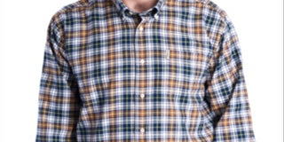 Barbour Men's Windowpane Plaid Long Sleeve Classic Fit Button Down Casual Shirt Blue Multi Size XL