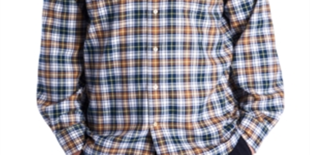 Barbour Men's Windowpane Plaid Long Sleeve Classic Fit Button Down Casual Shirt Blue Multi Size XL