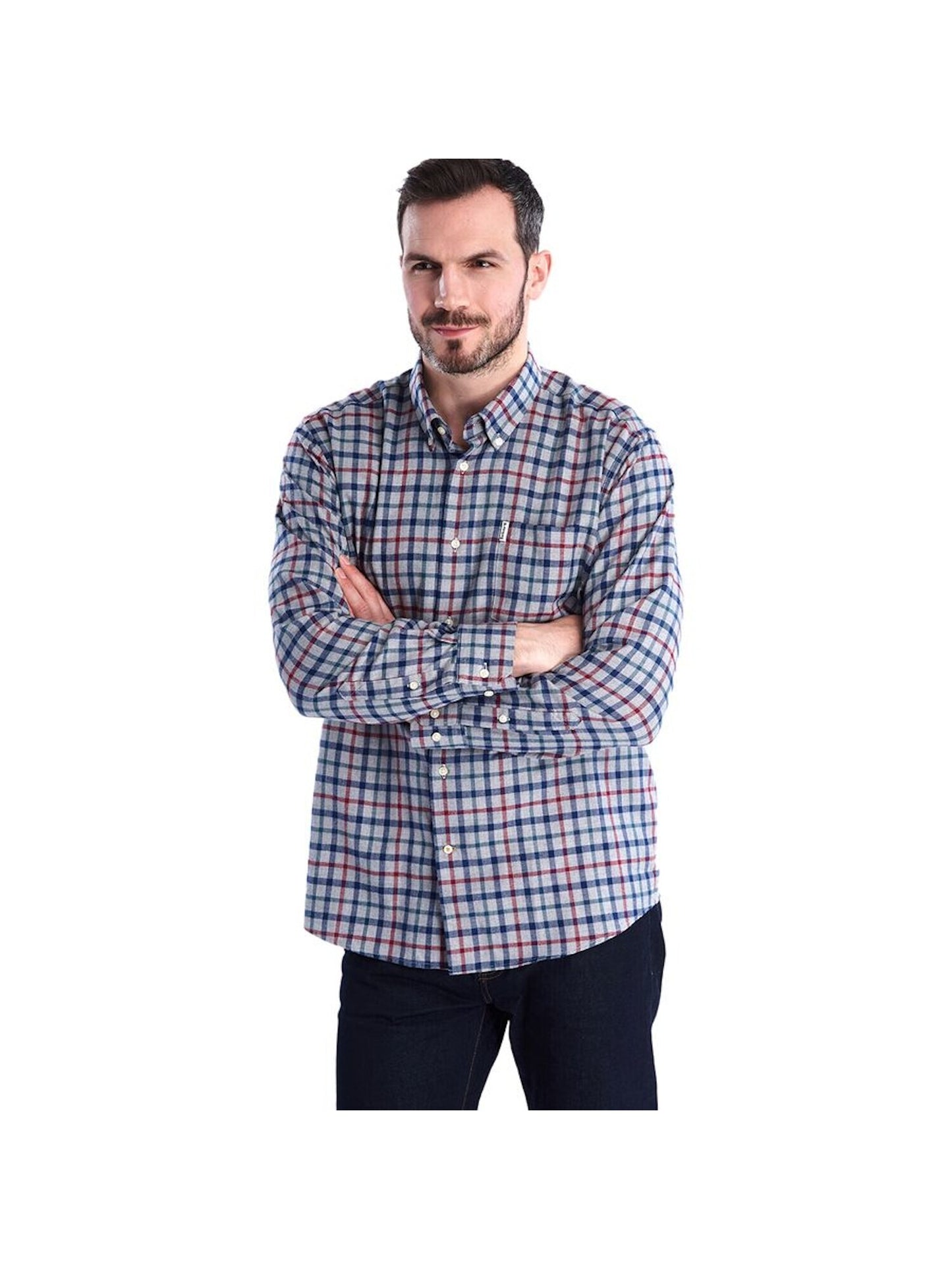 BARBOUR Men's Windowpane Plaid Long Sleeve Classic Fit Button Down Casual Shirt Blue Multi Size XL