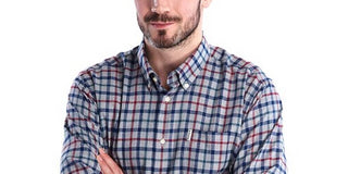BARBOUR Men's Windowpane Plaid Long Sleeve Classic Fit Button Down Casual Shirt Blue Multi Size XL