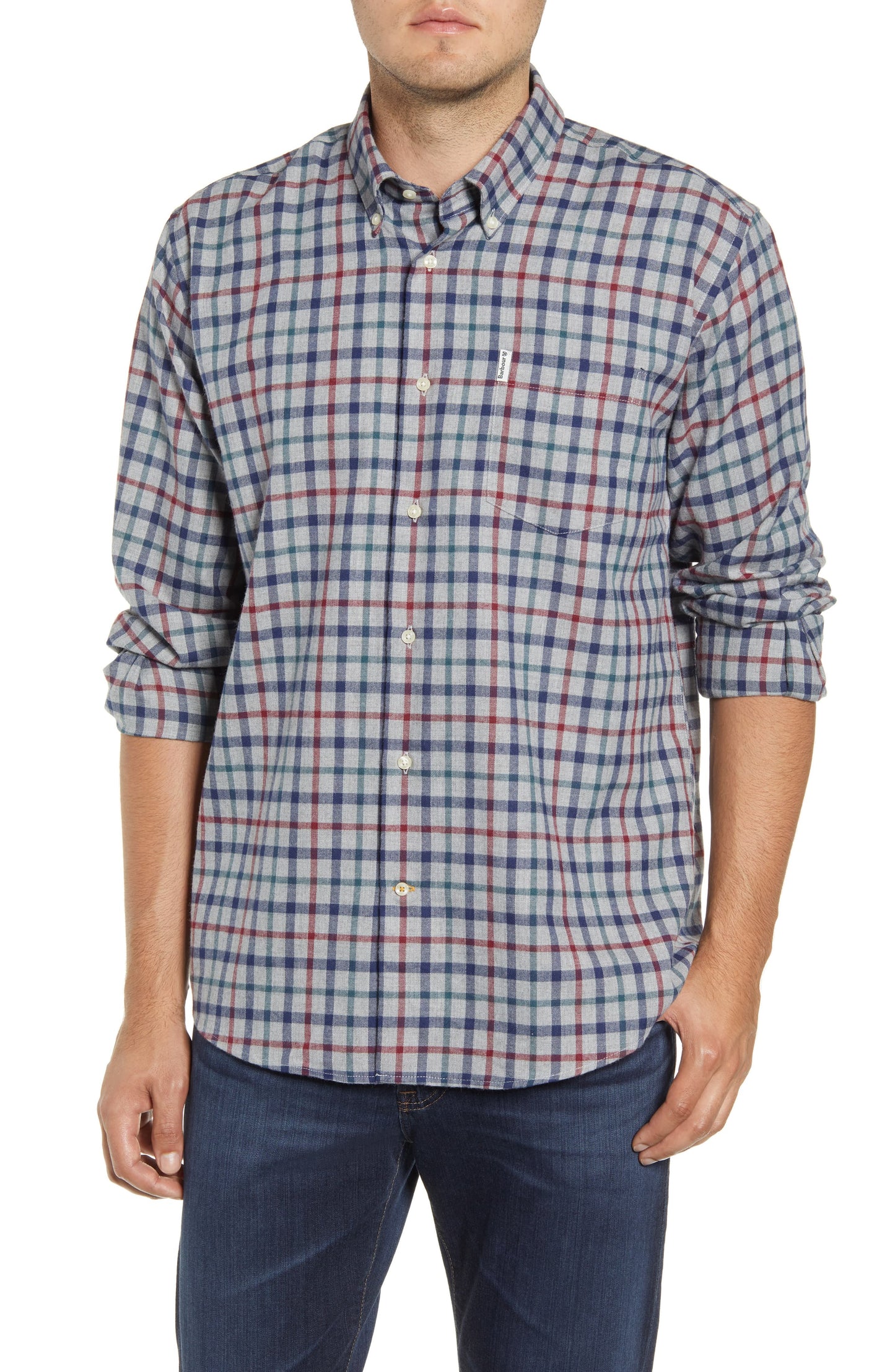 BARBOUR Men's Windowpane Plaid Long Sleeve Classic Fit Button Down Casual Shirt Blue Multi Size XL