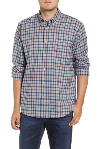 BARBOUR Men's Windowpane Plaid Long Sleeve Classic Fit Button Down Casual Shirt Blue Multi Size XL