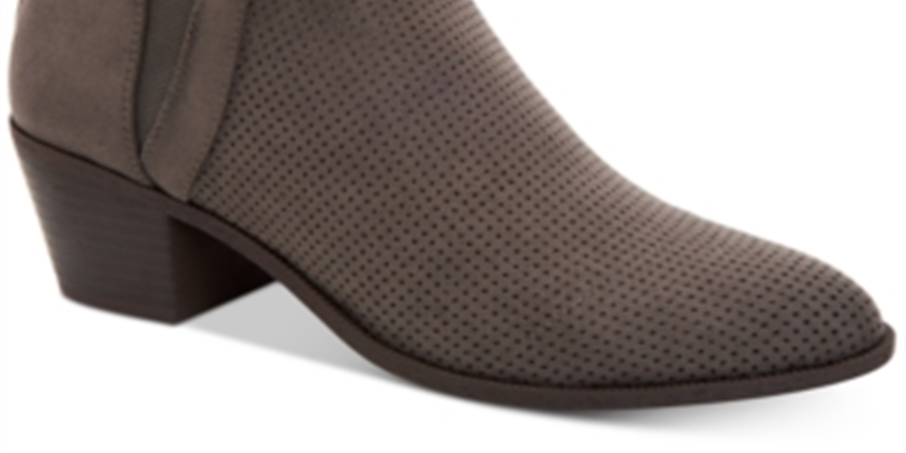Style & Coy Women's Perforated Stretch Gore Myrrah Almond Toe Block Heel Booties Gray Size 9.5 M