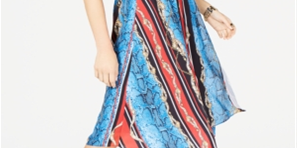INC International Concepts Women's Printed Cold-Shoulder Dress Blue Size 10 Petite