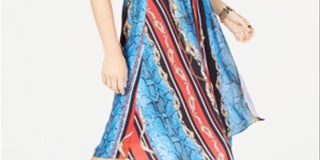 INC International Concepts Women's Printed Cold-Shoulder Dress Blue Size 10 Petite