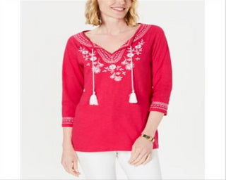 Charter Club Women's Cotton Embroidered Tunic Pink Size X-Large