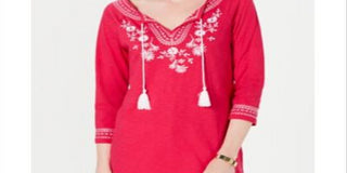 Charter Club Women's Cotton Embroidered Tunic Pink Size X-Large
