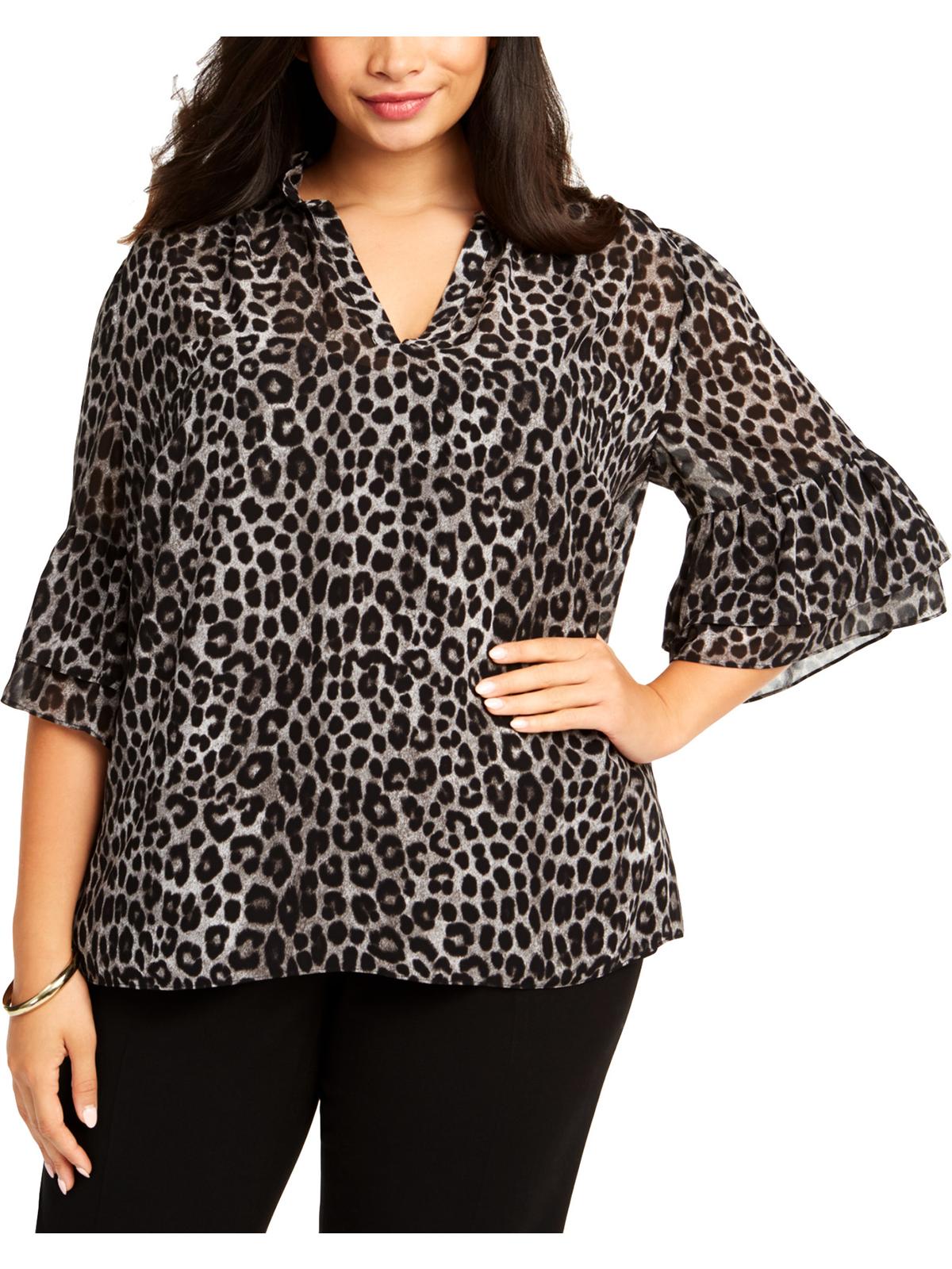 Michael Kors Women's Plus Leopard Print Blouse Black Size 3XL