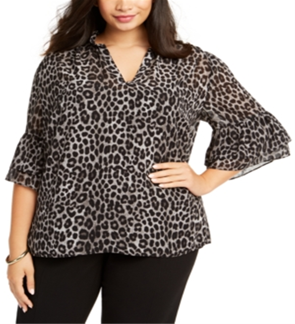 Michael Kors Women's Plus Leopard Print Blouse Black Size 3XL