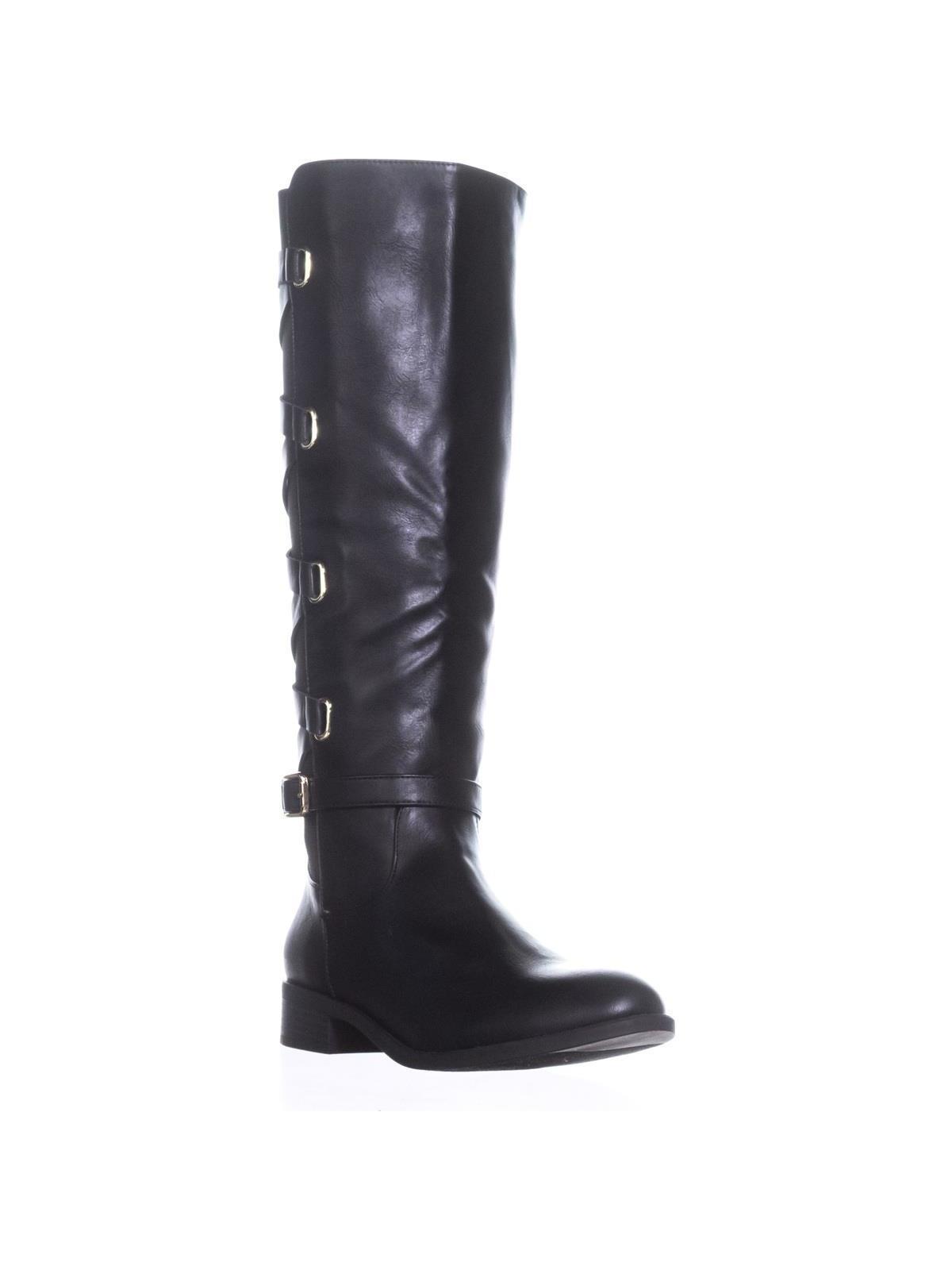 Thalia Sodi Women's Crisscross Straps Buckle Accent Strappy Veronika Almond Toe Block Heel Zip-up Boots Black Size 7.5 M