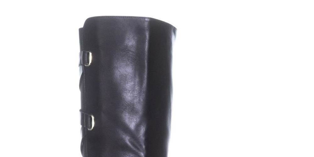 Thalia Sodi Women's Crisscross Straps Buckle Accent Strappy Veronika Almond Toe Block Heel Zip-up Boots Black Size 7.5 M