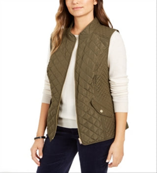 Charter Club Women's Quilted Stand-Collar Vest  Green Size Medium