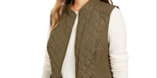 Charter Club Women's Quilted Stand-Collar Vest  Green Size Medium