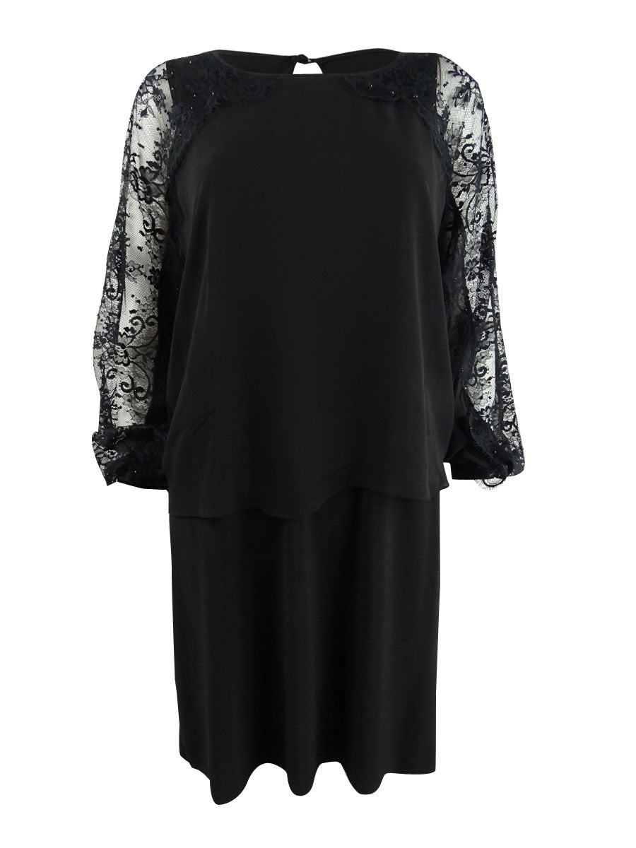 MSK Women's Sequined Lace Overlay Dress Black Size Medium