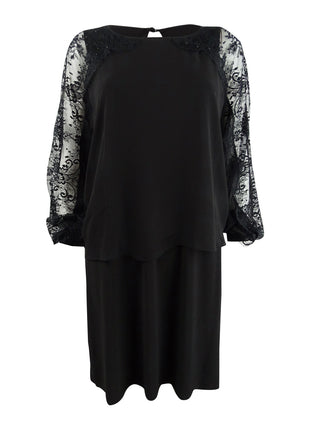 MSK Women's Sequined Lace Overlay Dress Black Size Medium