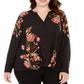 INC International Concepts Women's Plus Floral Print Twist Hem Blouse Black Size 0X