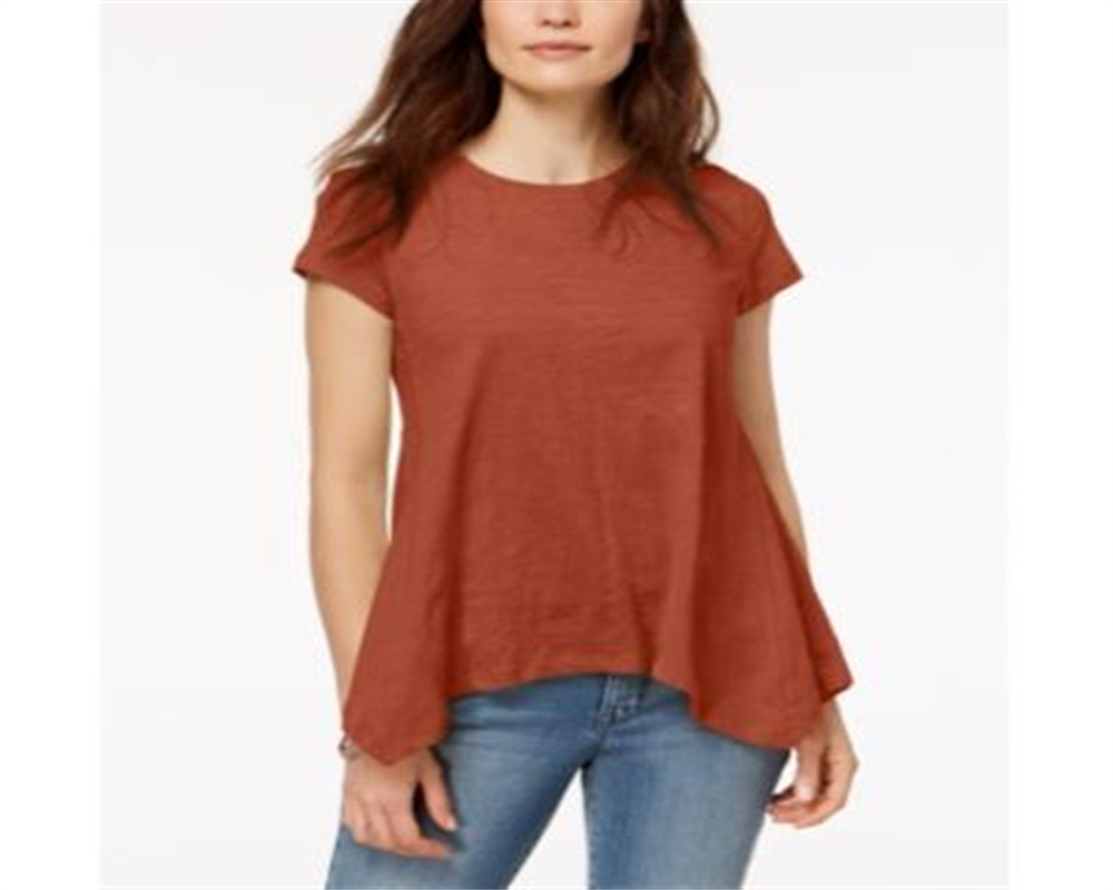 Style & Co Women's Handkerchief-Hem T-Shirt  Orange Size XL