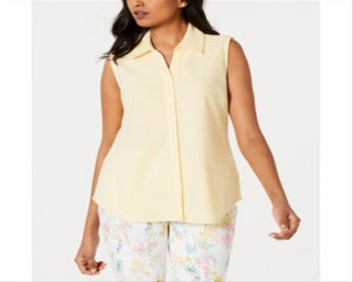 Charter Club Women's Pique Sleeveless Shirt  Lemon Spritz Yellow Size 14