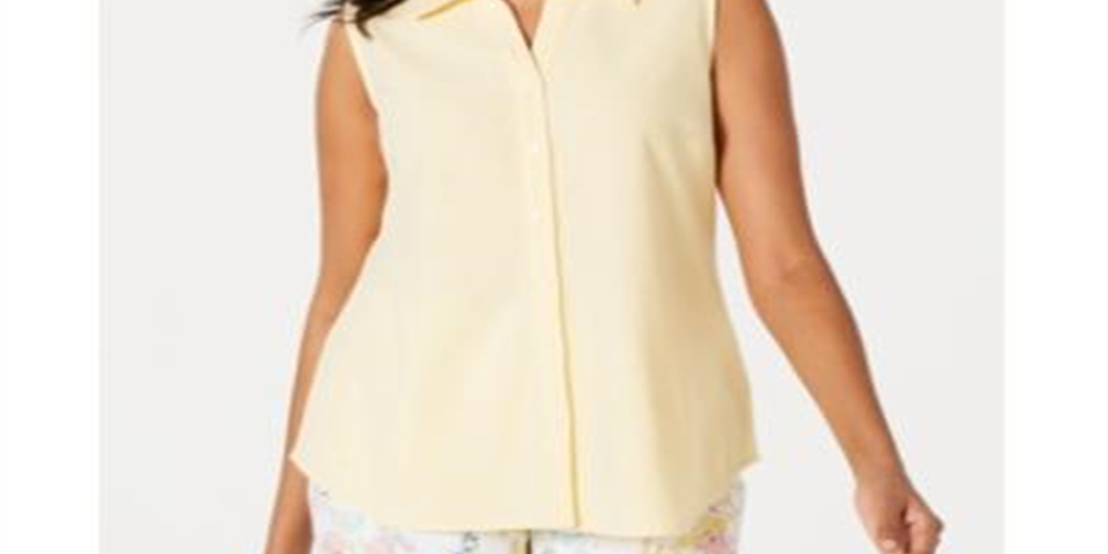 Charter Club Women's Pique Sleeveless Shirt  Lemon Spritz Yellow Size 14