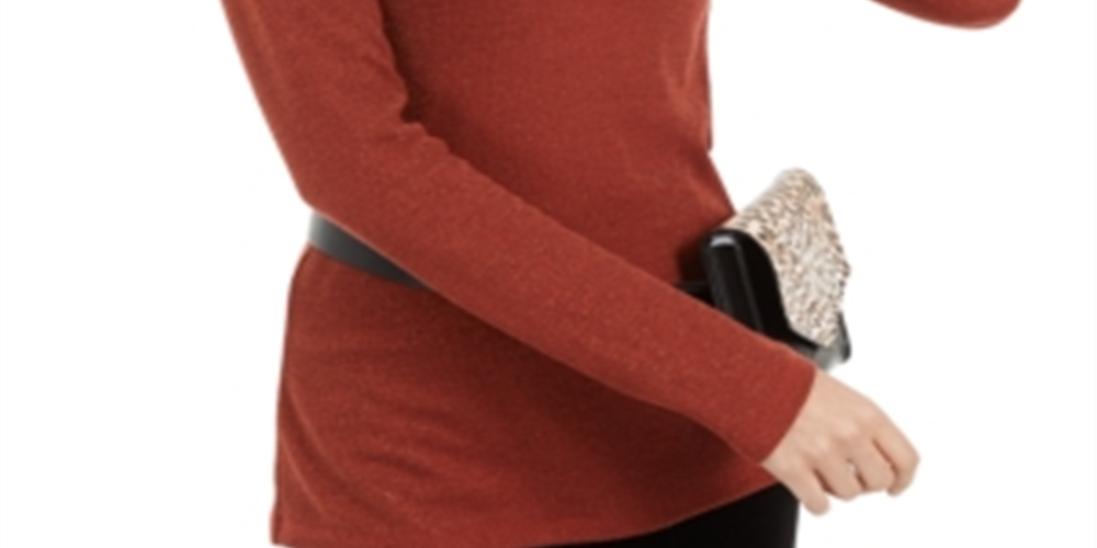 INC International Concepts Petite Metallic-Knit Turtlenec Burnt Pepper Size PXL