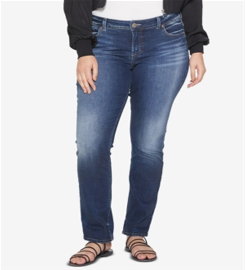 Silver Jeans Co. Women's Plus Size Elyse Stretch Straight Jeans Blue Size 16x32