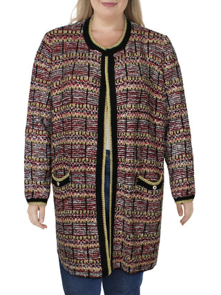 Belldini Women's Plus Knit Metallic Cardigan Sweater Red- Gold Size 3XL