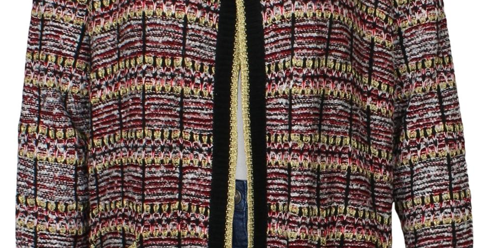Belldini Women's Plus Knit Metallic Cardigan Sweater Red- Gold Size 3XL