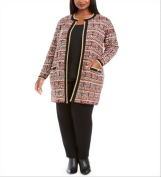 Belldini Women's Plus Knit Metallic Cardigan Sweater Red- Gold Size 3XL