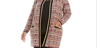 Belldini Women's Plus Knit Metallic Cardigan Sweater Red- Gold Size 3XL