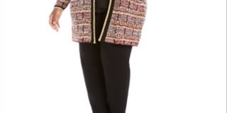 Belldini Women's Plus Knit Metallic Cardigan Sweater Red- Gold Size 3XL