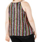 INC Women's Plus Sequin Striped Halter Top Black Size -3X