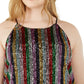 INC Women's Plus Sequin Striped Halter Top Black Size -3X
