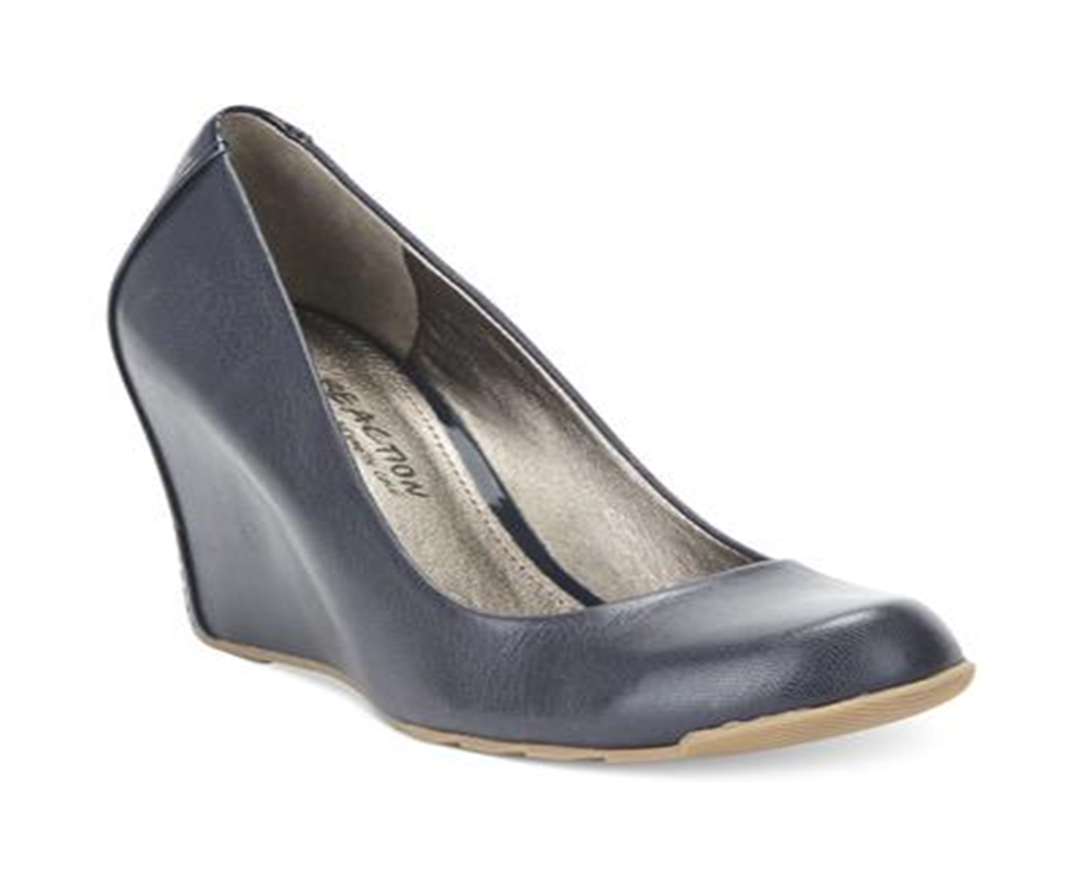 Kenneth Cole Reaction Women's Did U Tell Leather Wedge Heels Navy Size 10 M
