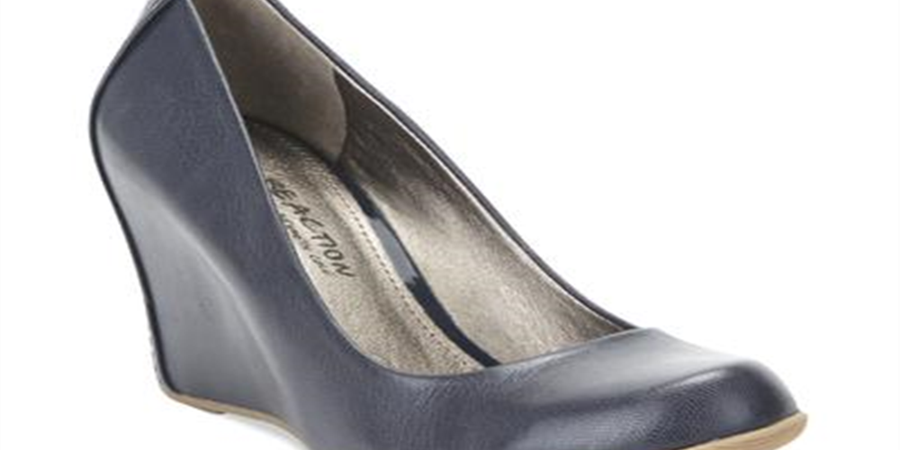 Kenneth Cole Reaction Women's Did U Tell Leather Wedge Heels Navy Size 10 M