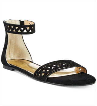 Thalia Sodi Women's Jacey Microfiber Geometric Flat Sandals Black Size 5.5M
