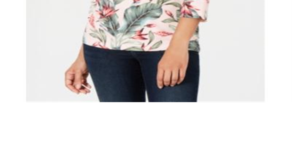 Karen Scott  Women's Palm-Print 3/4-Sleeve Top  Blush Pink Size 2XL