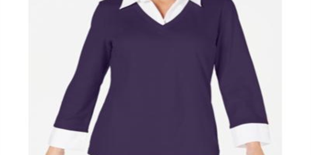 Karen Scott Women's Petite Layered-Look Cotton Top  Cassis  Size Petite M