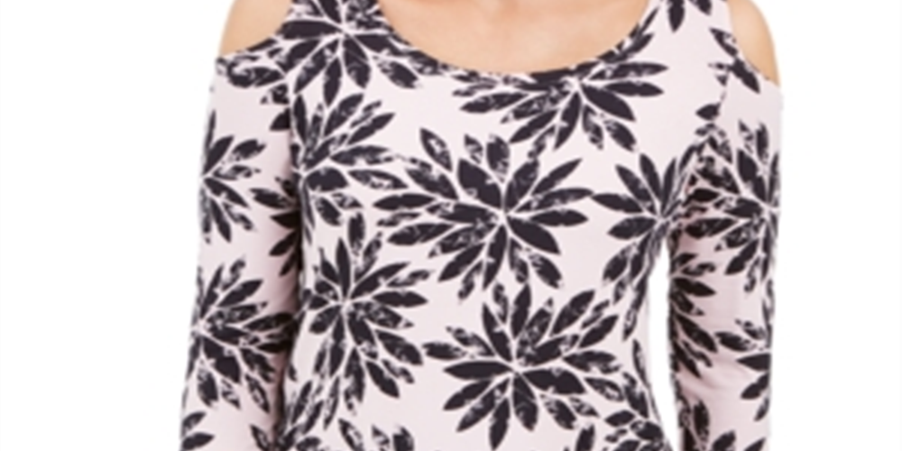 JM Collection Women's  34-Sleeve Cold-Shoulder Top Fractal Petals XL