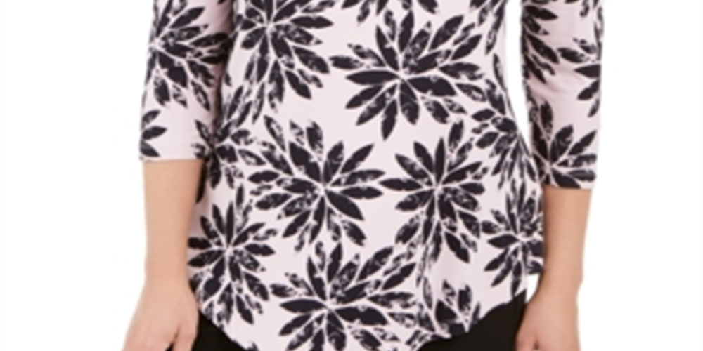 JM Collection Women's  34-Sleeve Cold-Shoulder Top Fractal Petals XL