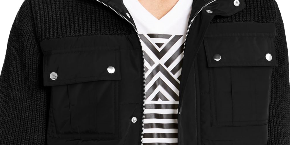 INC Men's  Quilted Color Block Jacket Black Size Small