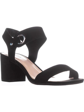 Bar III Women's Grommet Closure Ankle Strap Birdie Round Toe Block Heel Dress Sandals Black Size 7 M