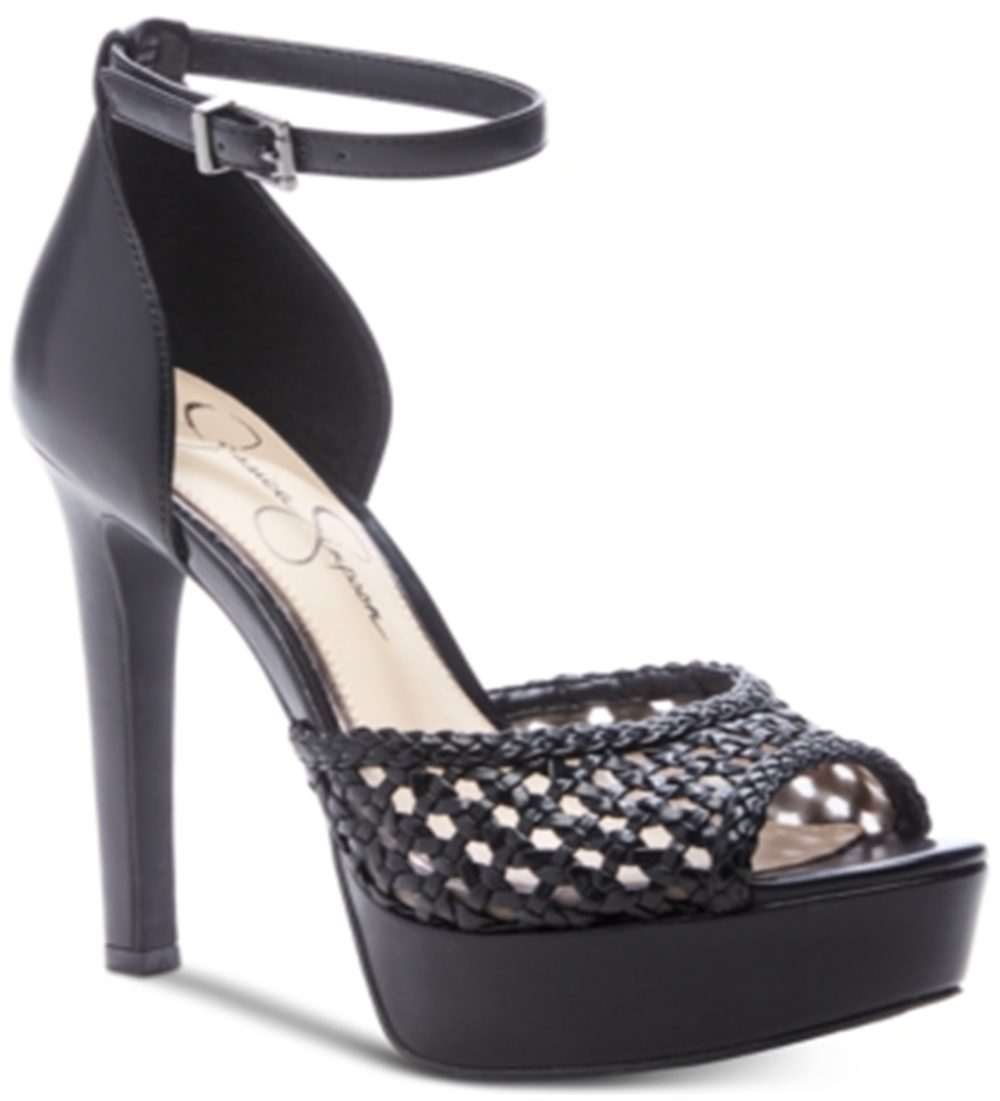 Jessica Simpson Womens Beeya Fabric Peep Toe Special Occasion Ankle Strap San... Black Size 10 M