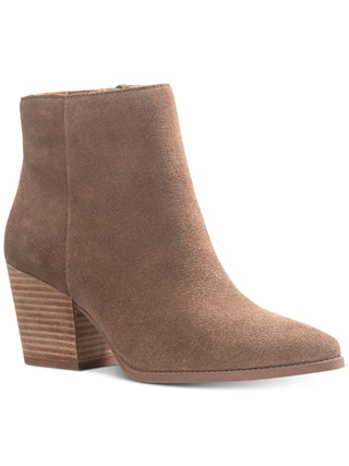 American Rag Women's Comfort Eryn Pointed Toe Block Heel Zip up Leather Booties Brown Size 6 M