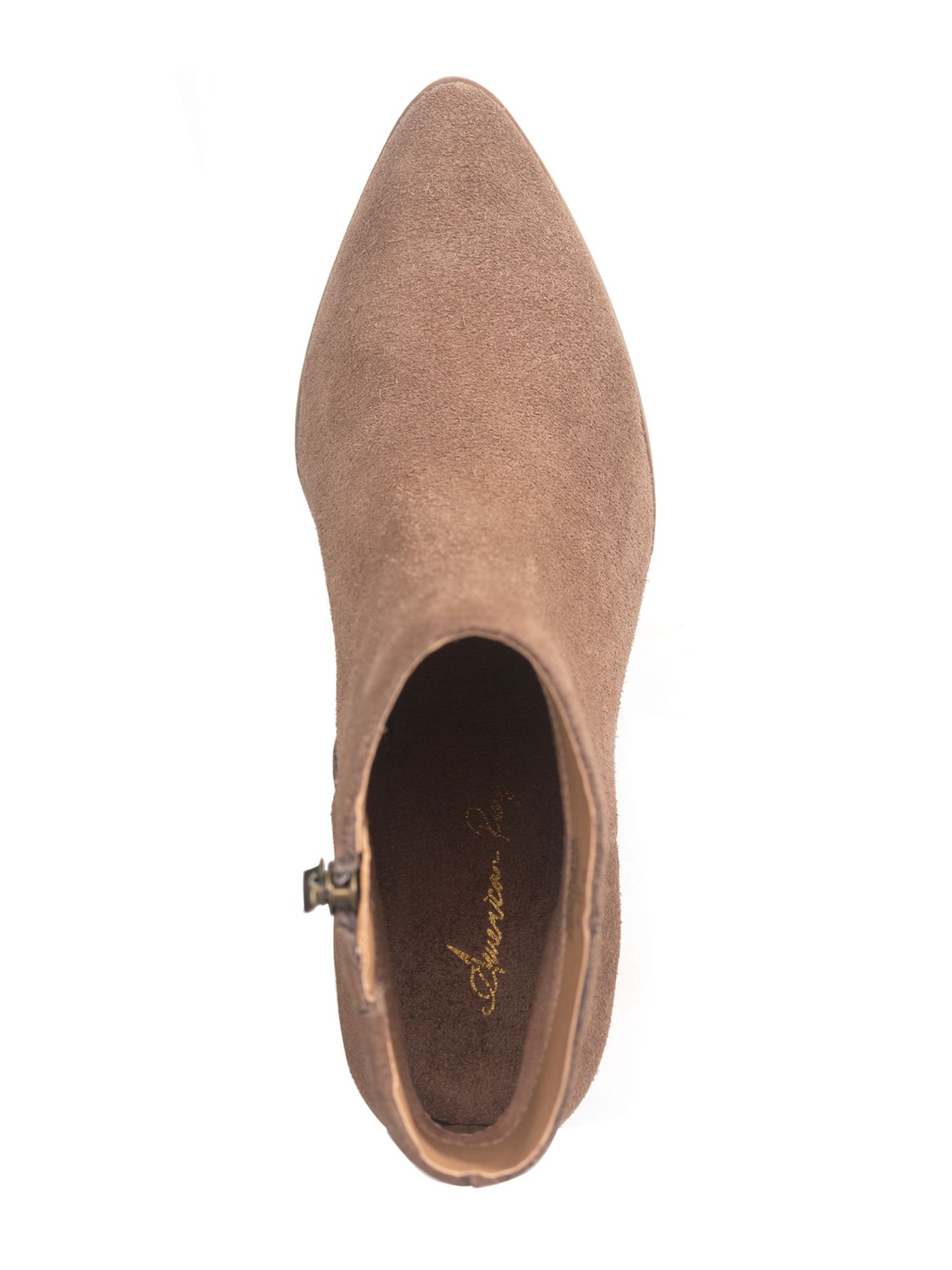 American Rag Women's Comfort Eryn Pointed Toe Block Heel Zip up Leather Booties Brown Size 6 M