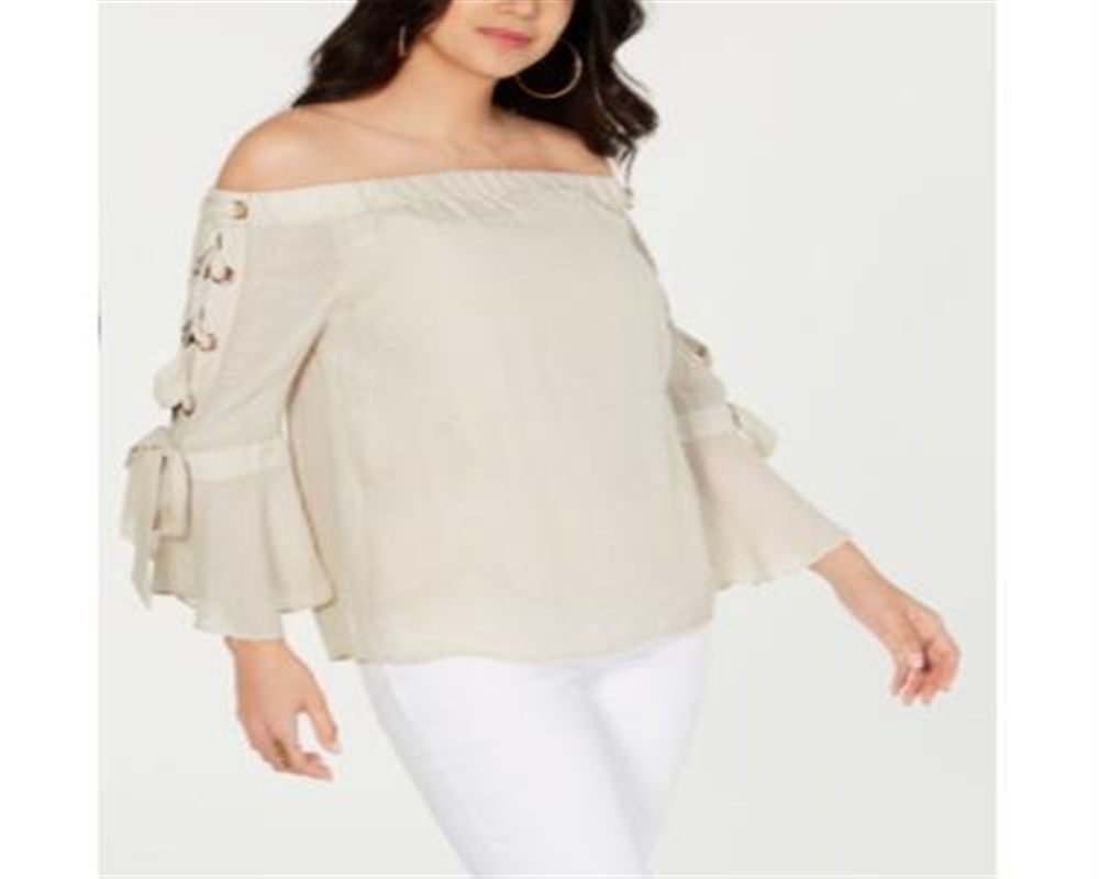 Thalia Sodi Women's  Gauze Off-the-Shoulder Lace-up Top  Beige Size Large