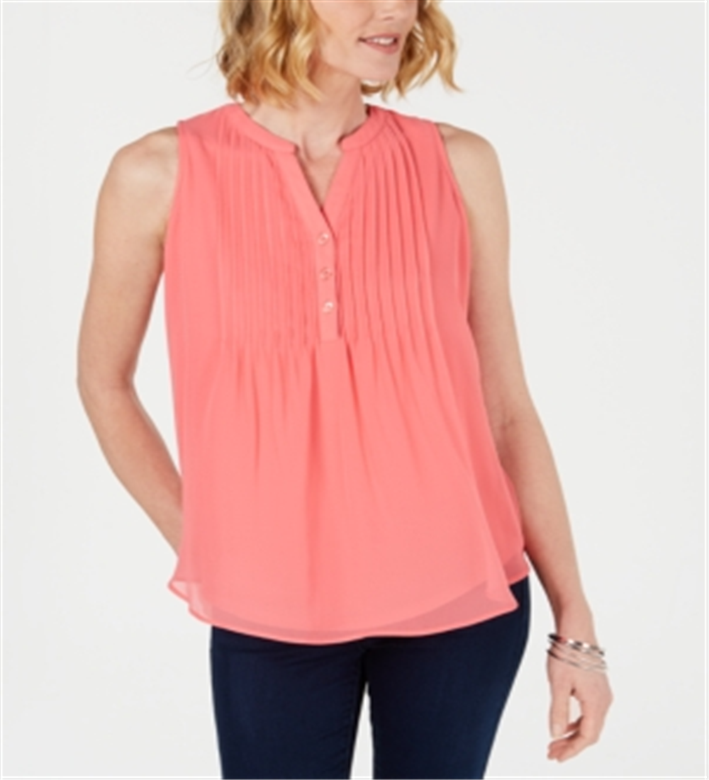 Charter Club Women's Pintucked Top Pink Size Petite